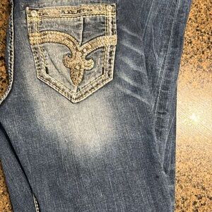 Rock Revival Blue Skinny Jeans with Gold Accents
